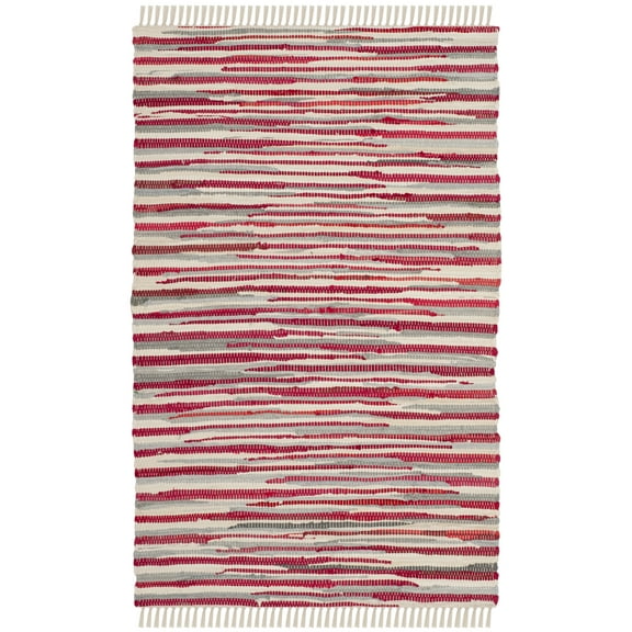 SAFAVIEH Rag Elena Striped Cotton Area Rug, Red/Multi, 2'6" x 4'