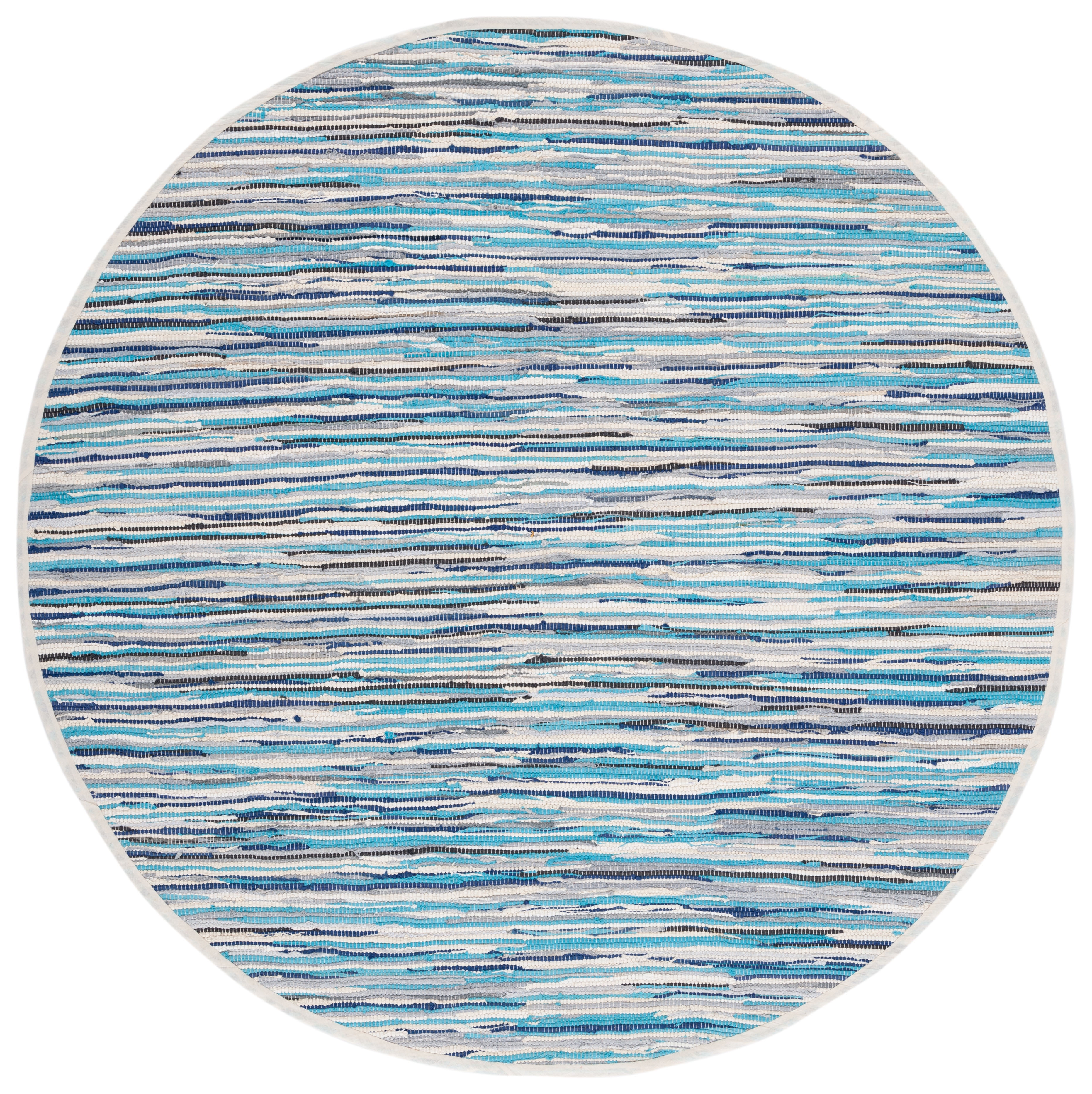 SAFAVIEH Rag Elena Striped Cotton Area Rug, Turquoise/Multi, 4' x 4' Round