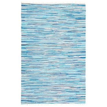 SAFAVIEH Rag Elena Striped Cotton Area Rug, Turquoise/Multi, 5' x 8'
