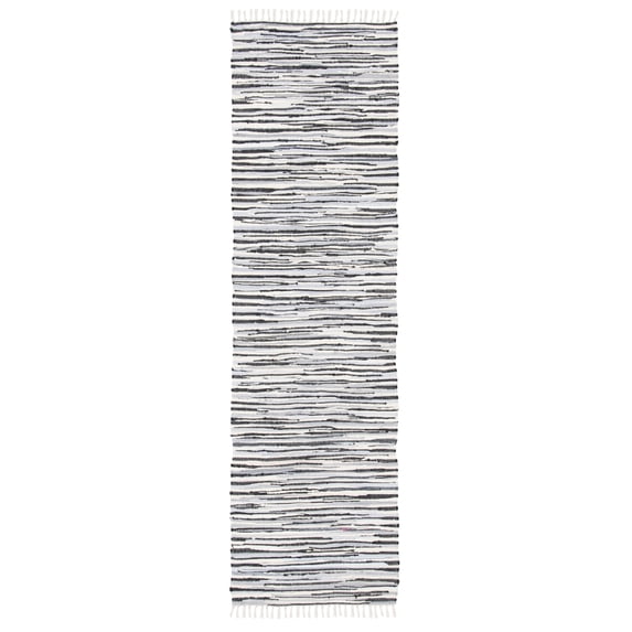 SAFAVIEH Rag Elena Striped Cotton Runner Rug, Black/Multi, 2'3" x 11'