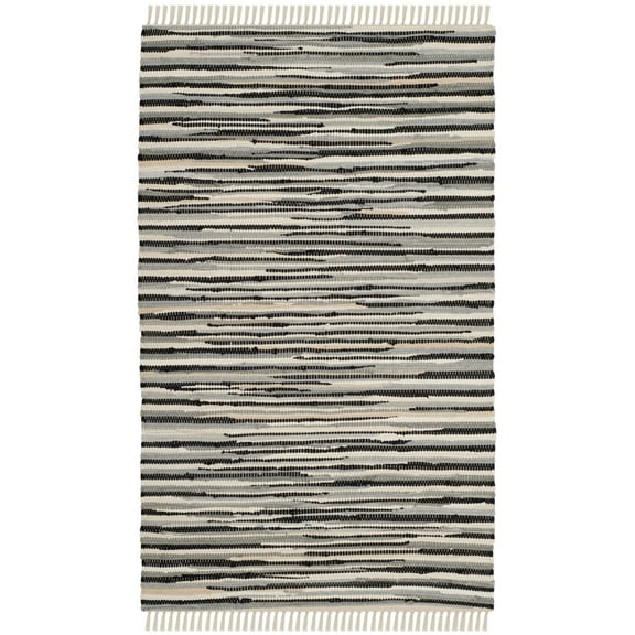 SAFAVIEH Rag Elena Striped Cotton Runner Rug, Black/Multi, 2'3" x 5'