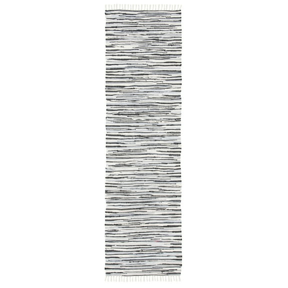 SAFAVIEH Rag Elena Striped Cotton Runner Rug, Black/Multi, 2'3" x 7'