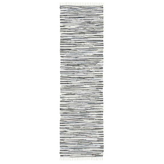 SAFAVIEH Rag Elena Striped Cotton Runner Rug, Black/Multi, 2'3" x 9'