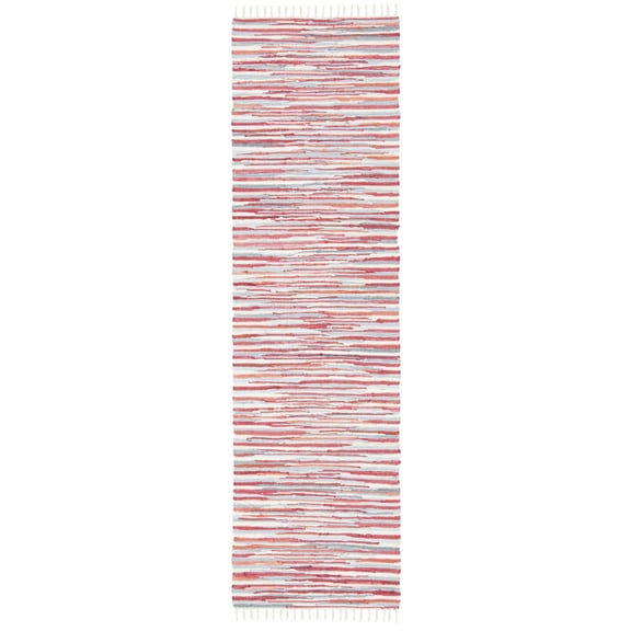SAFAVIEH Rag Elena Striped Cotton Runner Rug, Red/Multi, 2'3" x 10'