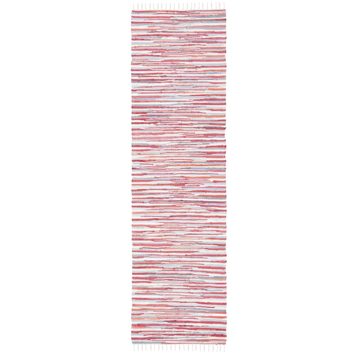Red and Beige Handwoven Cotton Wool Striped Runner Rug