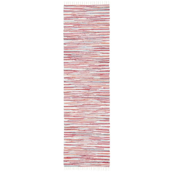 SAFAVIEH Rag Elena Striped Cotton Runner Rug, Red/Multi, 2'3" x 12'