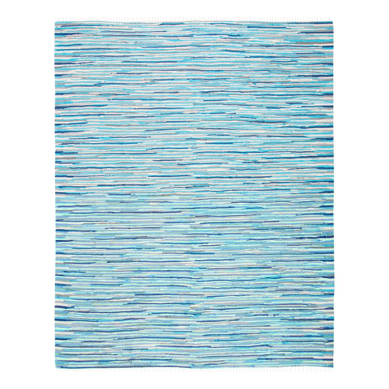 Turquoise Multi Stripe Flat Woven Cotton Runner Rug