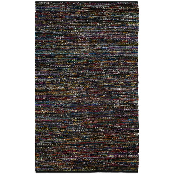 SAFAVIEH Rag Ermintrude Ikat Cotton Area Rug, Black/Red, 6' x 9'