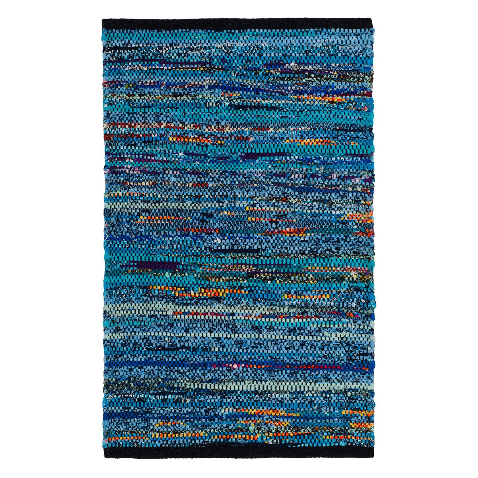 SAFAVIEH Rag Ermintrude Ikat Cotton Area Rug, Turquoise/Black, 3' x 5 ...