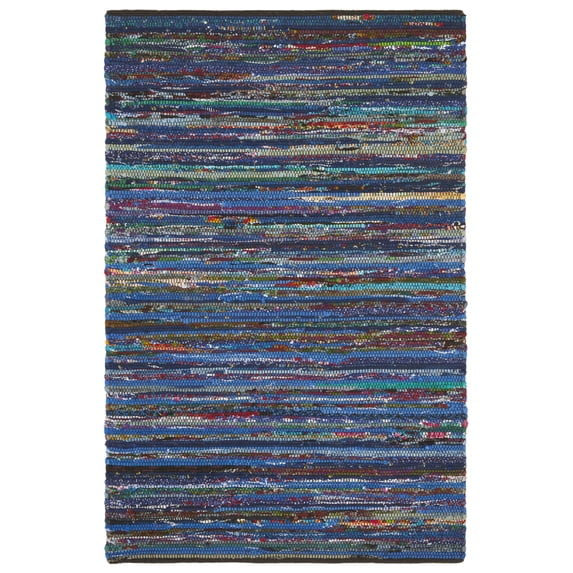 SAFAVIEH Rag Ermintrude Ikat Cotton Area Rug, Turquoise/Black, 4' x 6'