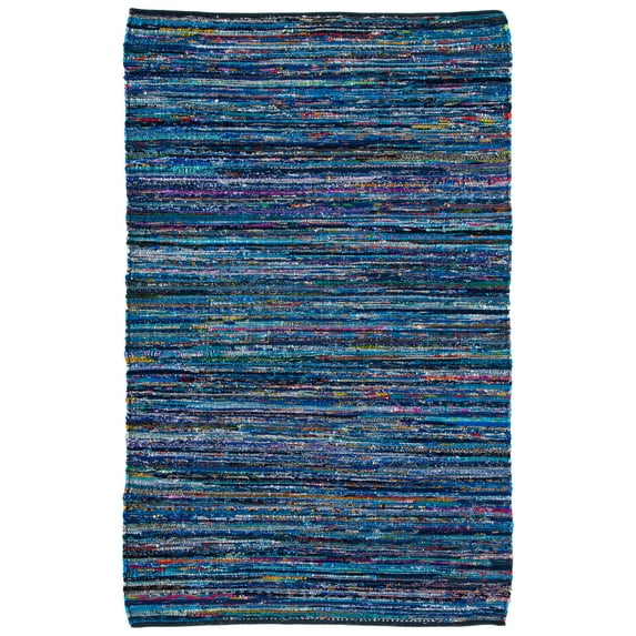 SAFAVIEH Rag Ermintrude Ikat Cotton Area Rug, Turquoise/Black, 6' x 9'