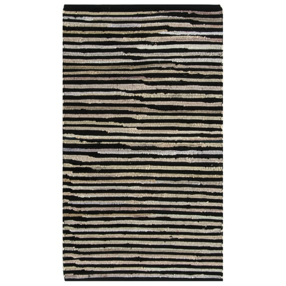SAFAVIEH Rag Fergal Striped Cotton Area Rug, Black/Multi, 3' x 5'