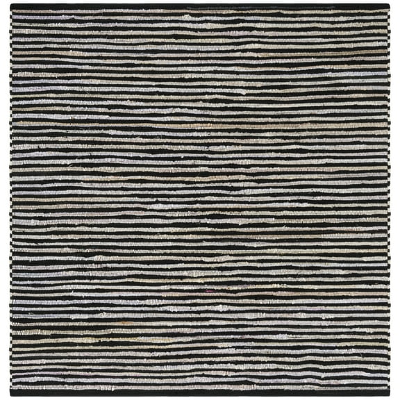 SAFAVIEH Rag Fergal Striped Cotton Area Rug, Black/Multi, 6' x 6' Square