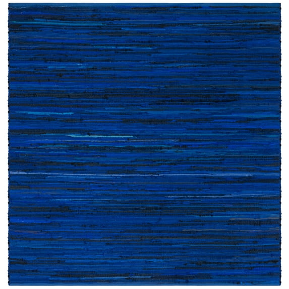 SAFAVIEH Rag Fergal Striped Cotton Area Rug, Blue/Multi, 6' x 6' Square