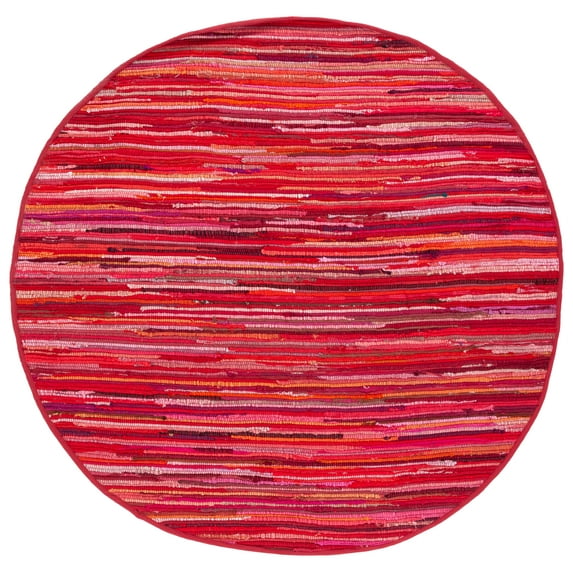 SAFAVIEH Rag Fergal Striped Cotton Area Rug, Red/Multi, 6' x 6' Round