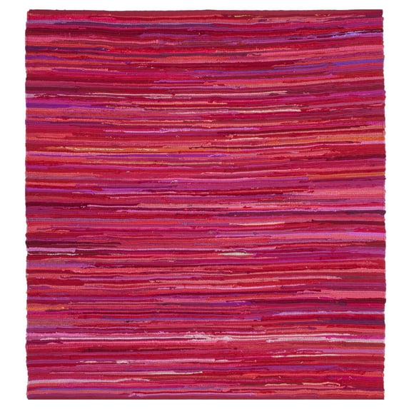 SAFAVIEH Rag Fergal Striped Cotton Area Rug, Red/Multi, 6' x 6' Square