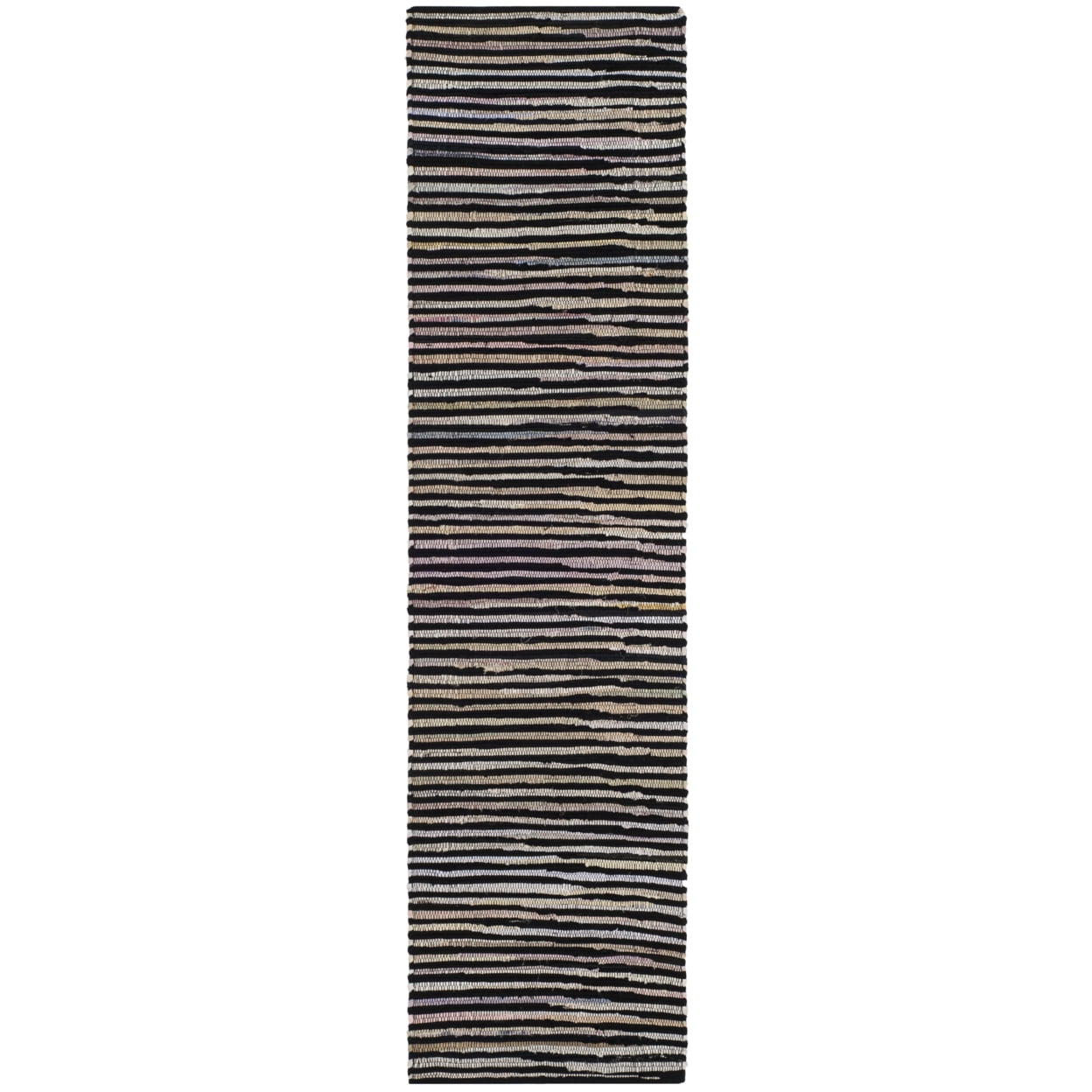 Handmade Black and Multicolor Wool Cotton Striped Runner Rug