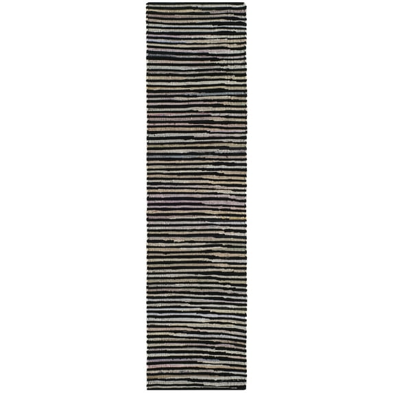SAFAVIEH Rag Fergal Striped Cotton Runner Rug, Black/Multi, 2'3" x 8'