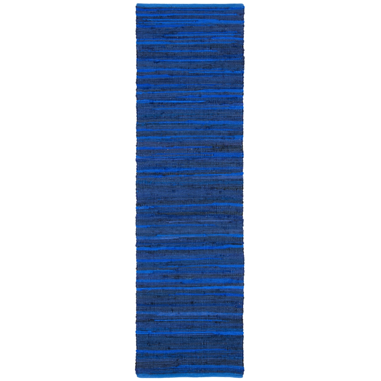 Handmade Striped Flat Woven Blue Cotton-Wool Runner Rug 2'3" x 9'