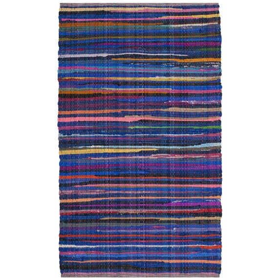 SAFAVIEH Rag Petar Striped Cotton Area Rug, Blue/Multi, 2'6" x 4'
