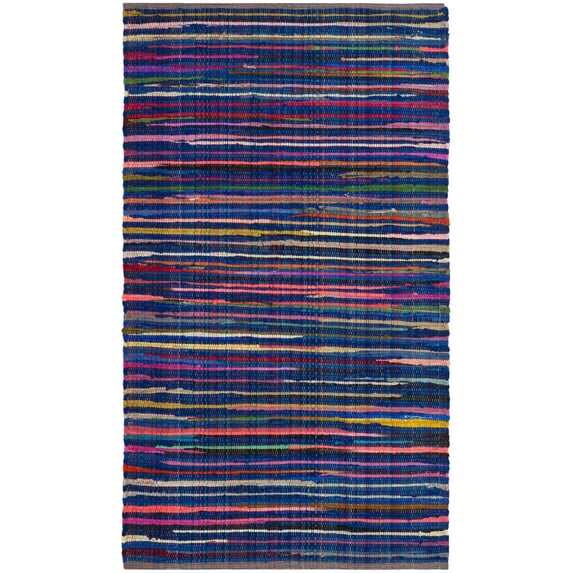 SAFAVIEH Rag Petar Striped Cotton Area Rug, Blue/Multi, 4' x 6'