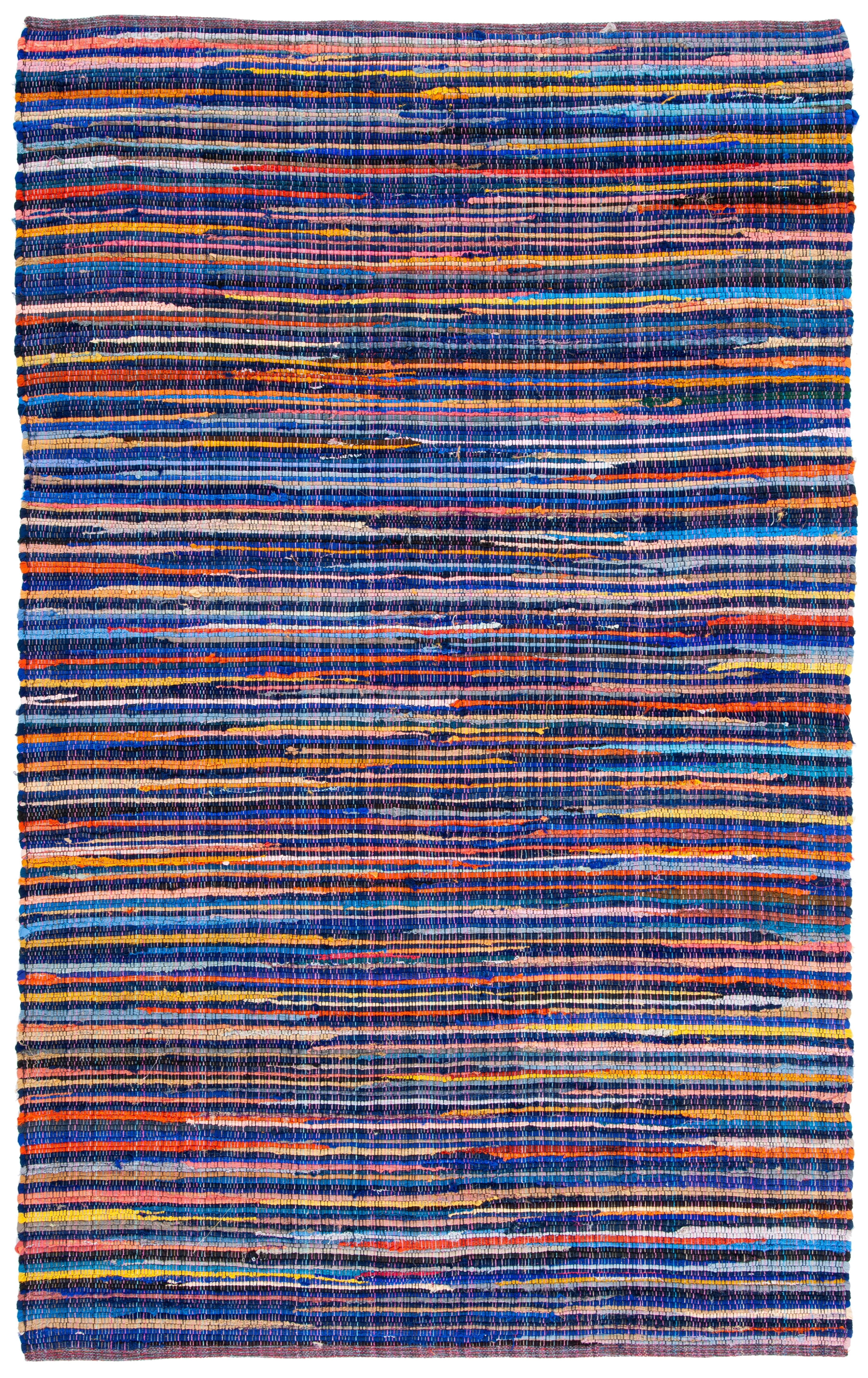 SAFAVIEH Rag Petar Striped Cotton Area Rug, Blue/Multi, 5' x 8'
