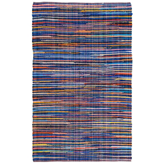 SAFAVIEH Rag Petar Striped Cotton Area Rug, Blue/Multi, 5' x 8'
