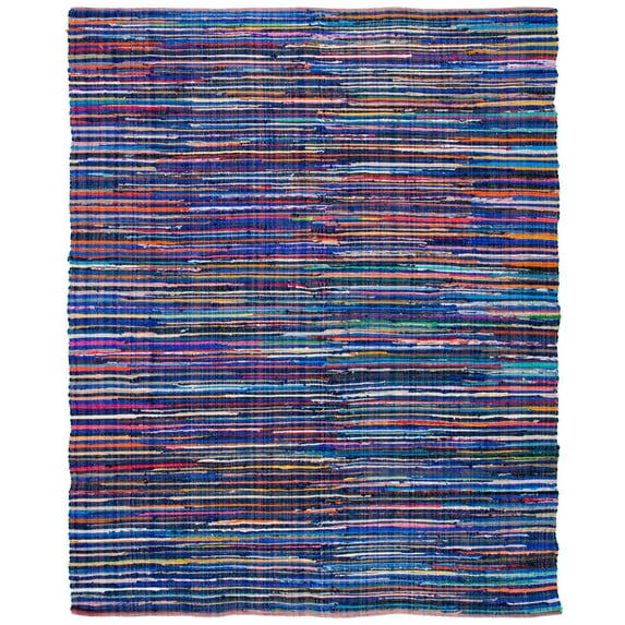 SAFAVIEH Rag Petar Striped Cotton Area Rug, Blue/Multi, 9' x 12'