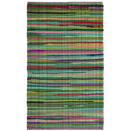 SAFAVIEH Rag Petar Striped Cotton Area Rug, Green/Multi, 2'6" x 4'