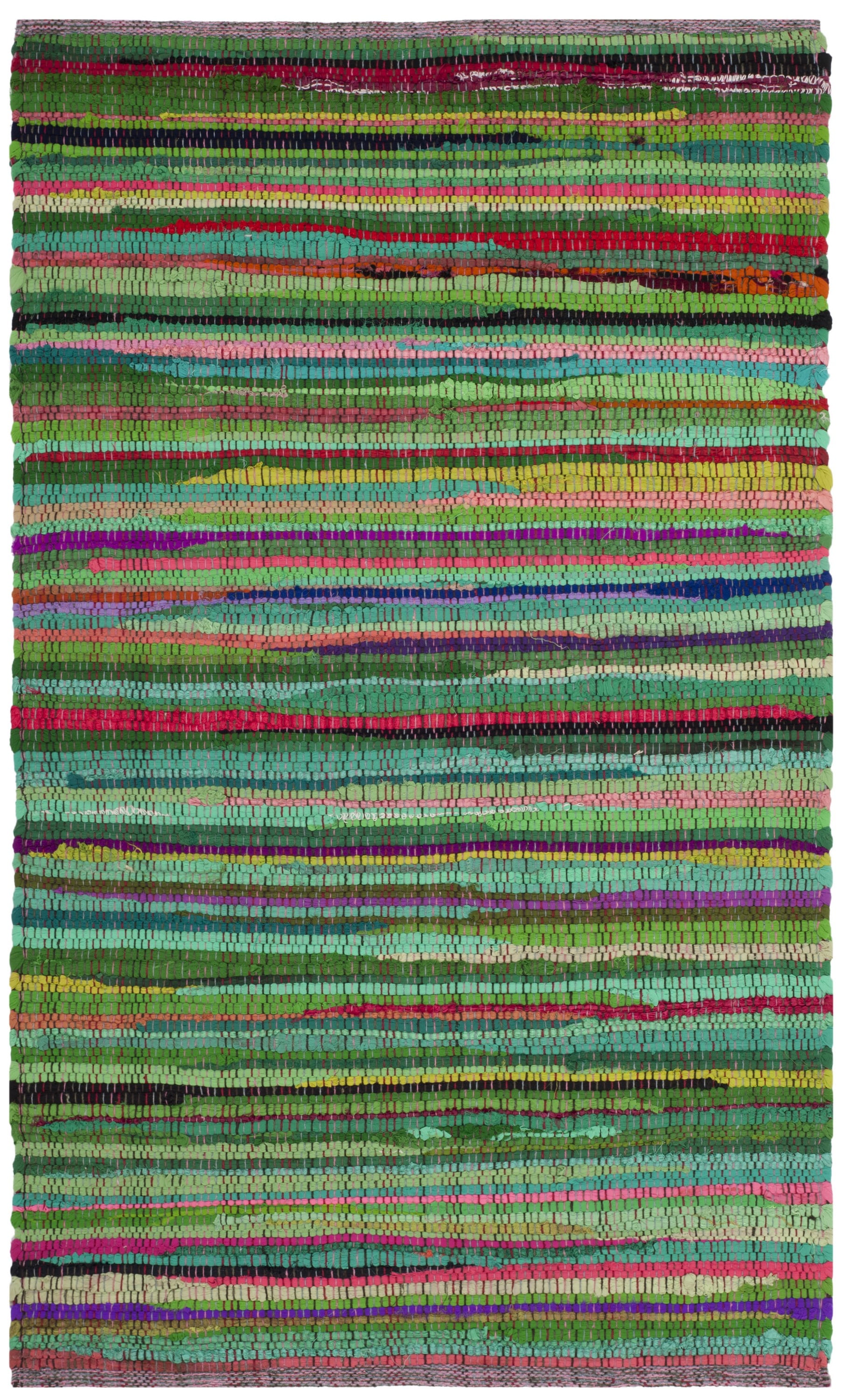 Handmade Boho Stripe Wool-Cotton Blend Rug, Green/Multi, 2'6" x 4'