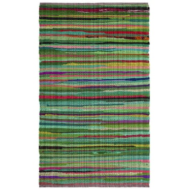 SAFAVIEH Rag Petar Striped Cotton Area Rug, Green/Multi, 2'6" x 4'