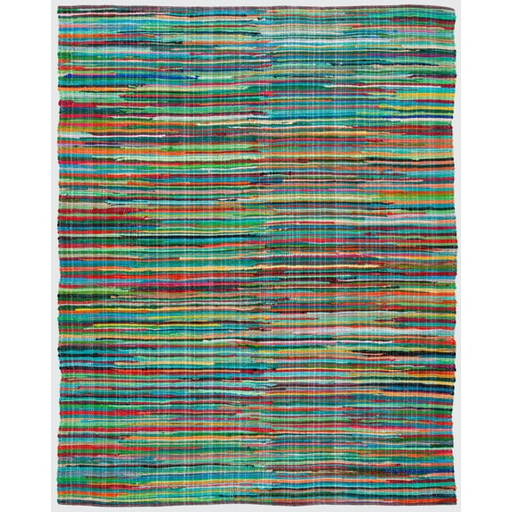 SAFAVIEH Rag Petar Striped Cotton Area Rug, Green/Multi, 9' x 12'