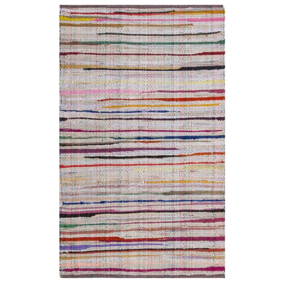 SAFAVIEH Rag Petar Striped Cotton Area Rug, Ivory/Multi, 2'6" x 4'