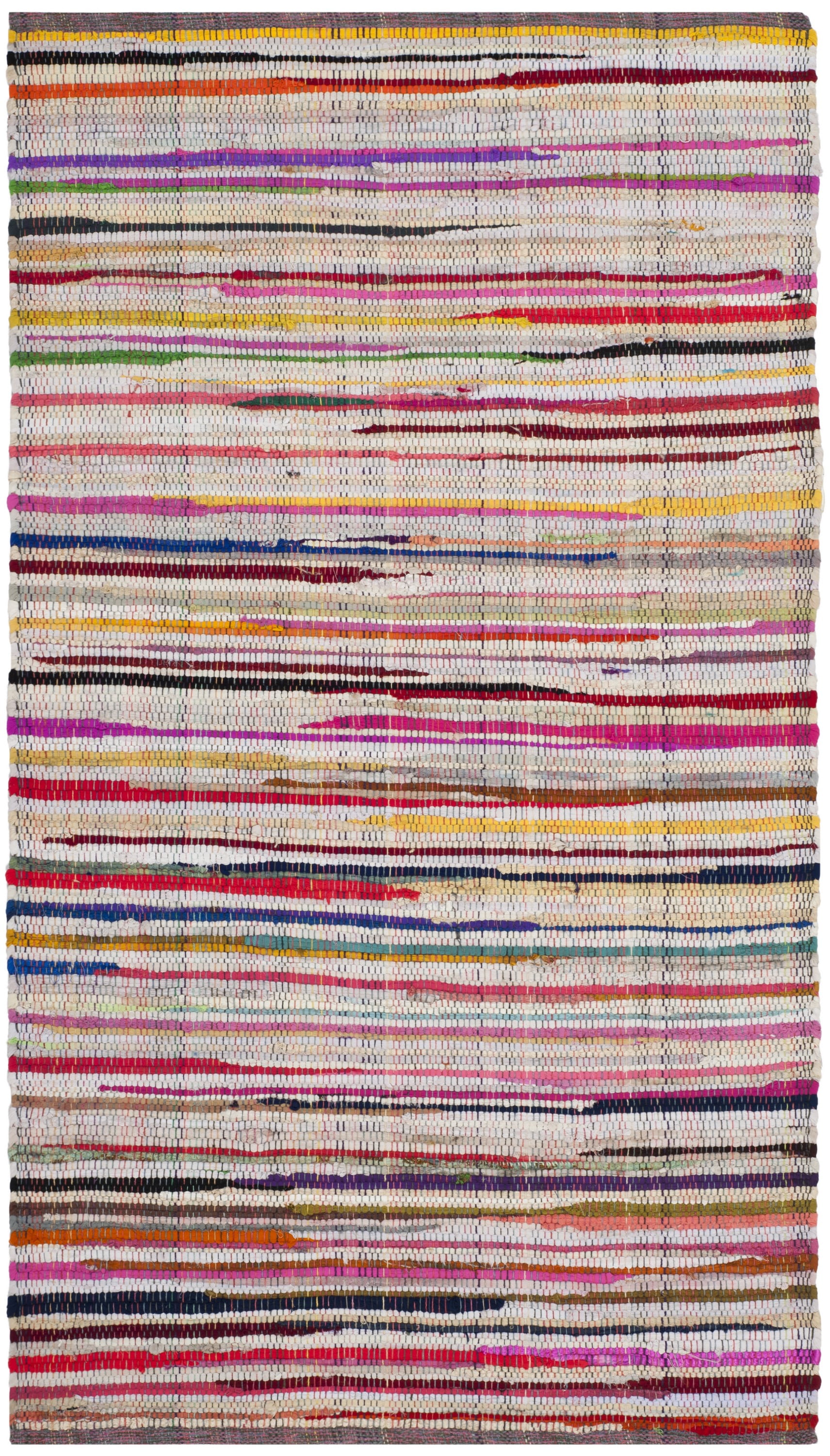 Ivory and Multicolor Handwoven Cotton Striped Area Rug, 3' x 5'