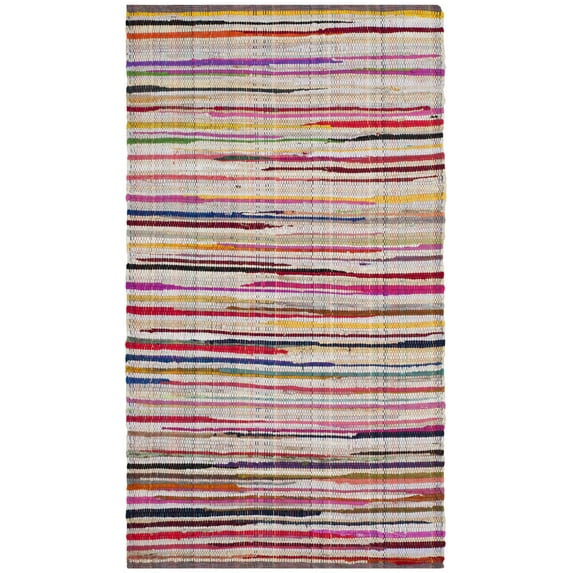 SAFAVIEH Rag Petar Striped Cotton Area Rug, Ivory/Multi, 3' x 5'