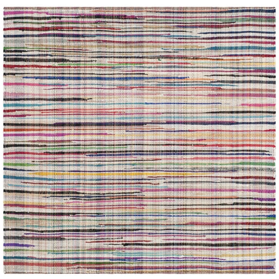 SAFAVIEH Rag Petar Striped Cotton Area Rug, Ivory/Multi, 4' x 4' Square