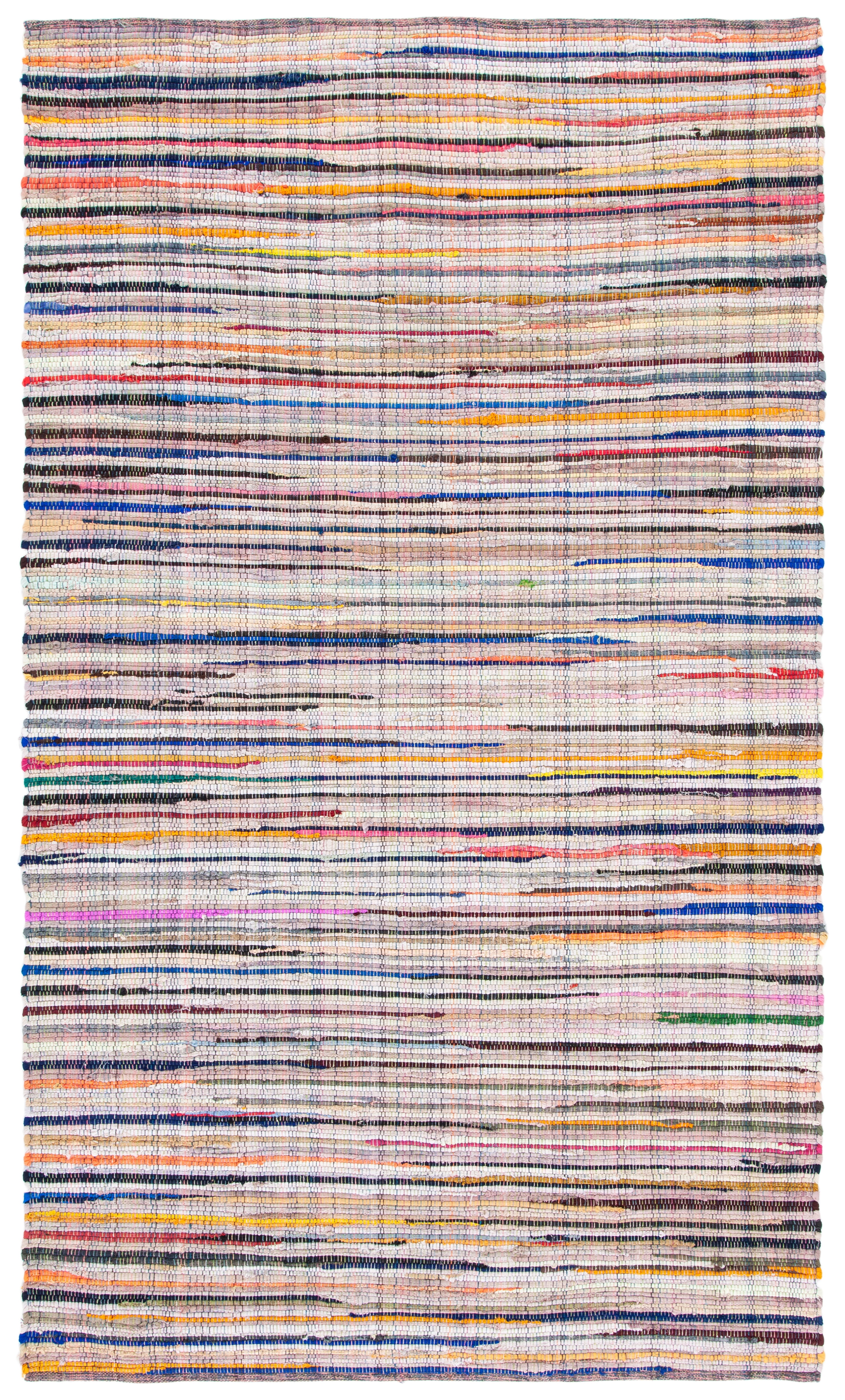 Ivory and Multicolor Striped Handwoven Wool Cotton Rug
