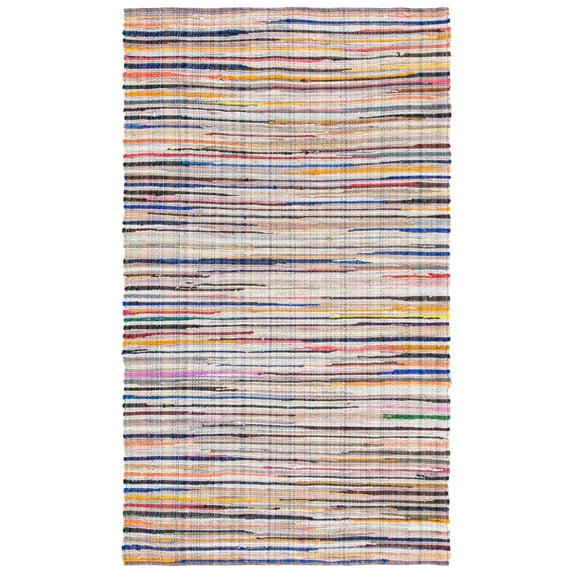 SAFAVIEH Rag Petar Striped Cotton Area Rug, Ivory/Multi, 5' x 8'