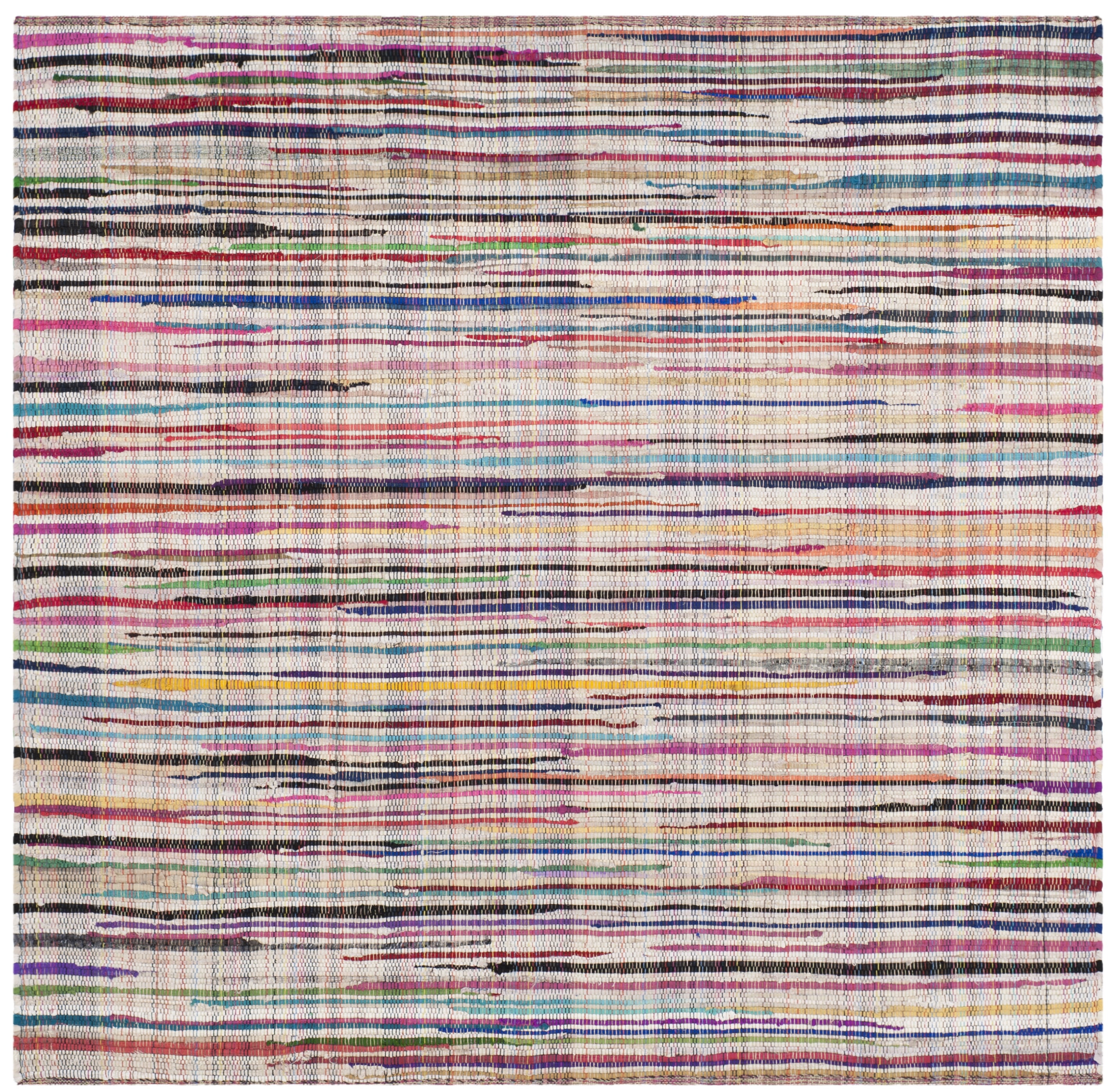 SAFAVIEH Rag Petar Striped Cotton Area Rug, Ivory/Multi, 6' x 6' Square