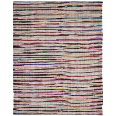 SAFAVIEH Rag Petar Striped Cotton Area Rug, Ivory/Multi, 8' x 10'