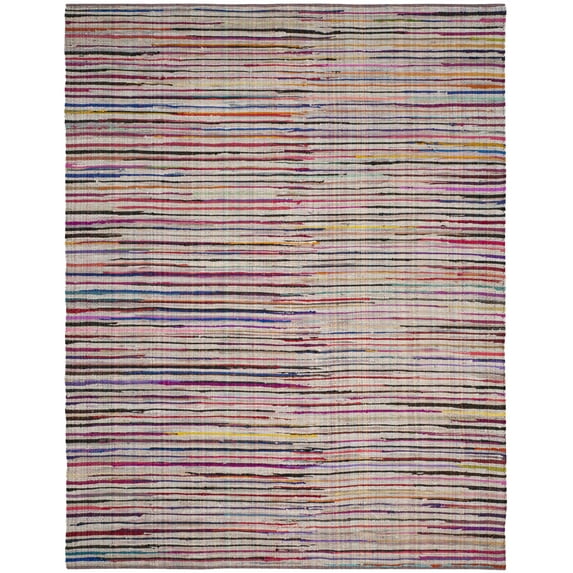 SAFAVIEH Rag Petar Striped Cotton Area Rug, Ivory/Multi, 9' x 12'