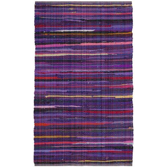 SAFAVIEH Rag Petar Striped Cotton Area Rug, Purple/Multi, 2'6" x 4'