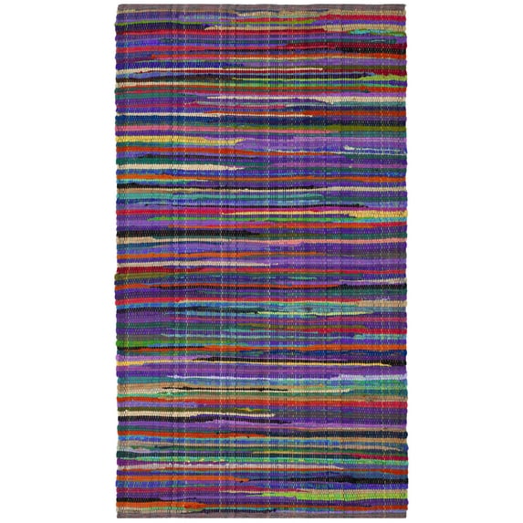 SAFAVIEH Rag Petar Striped Cotton Area Rug, Purple/Multi, 4' x 6'