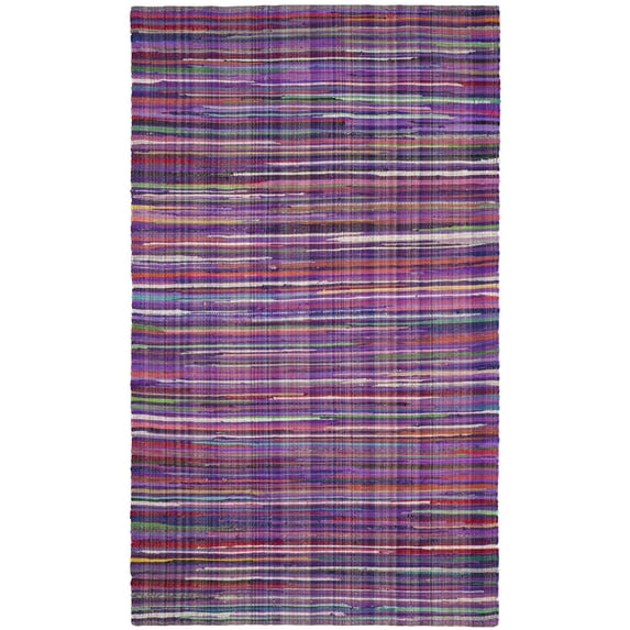 SAFAVIEH Rag Petar Striped Cotton Area Rug, Purple/Multi, 5' x 8'