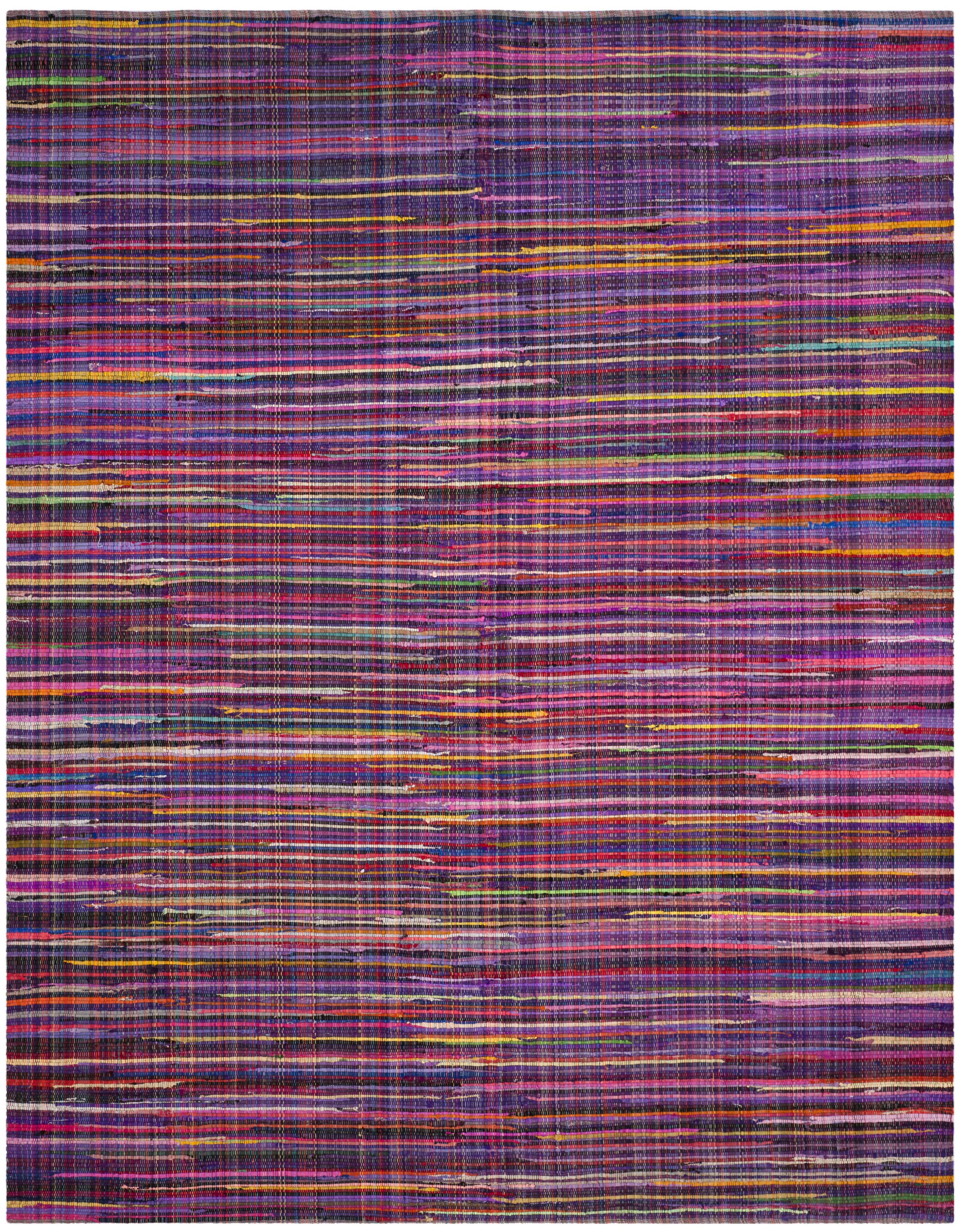 Handwoven Purple and Multicolor Striped Wool Cotton Rug, 8' x 10'