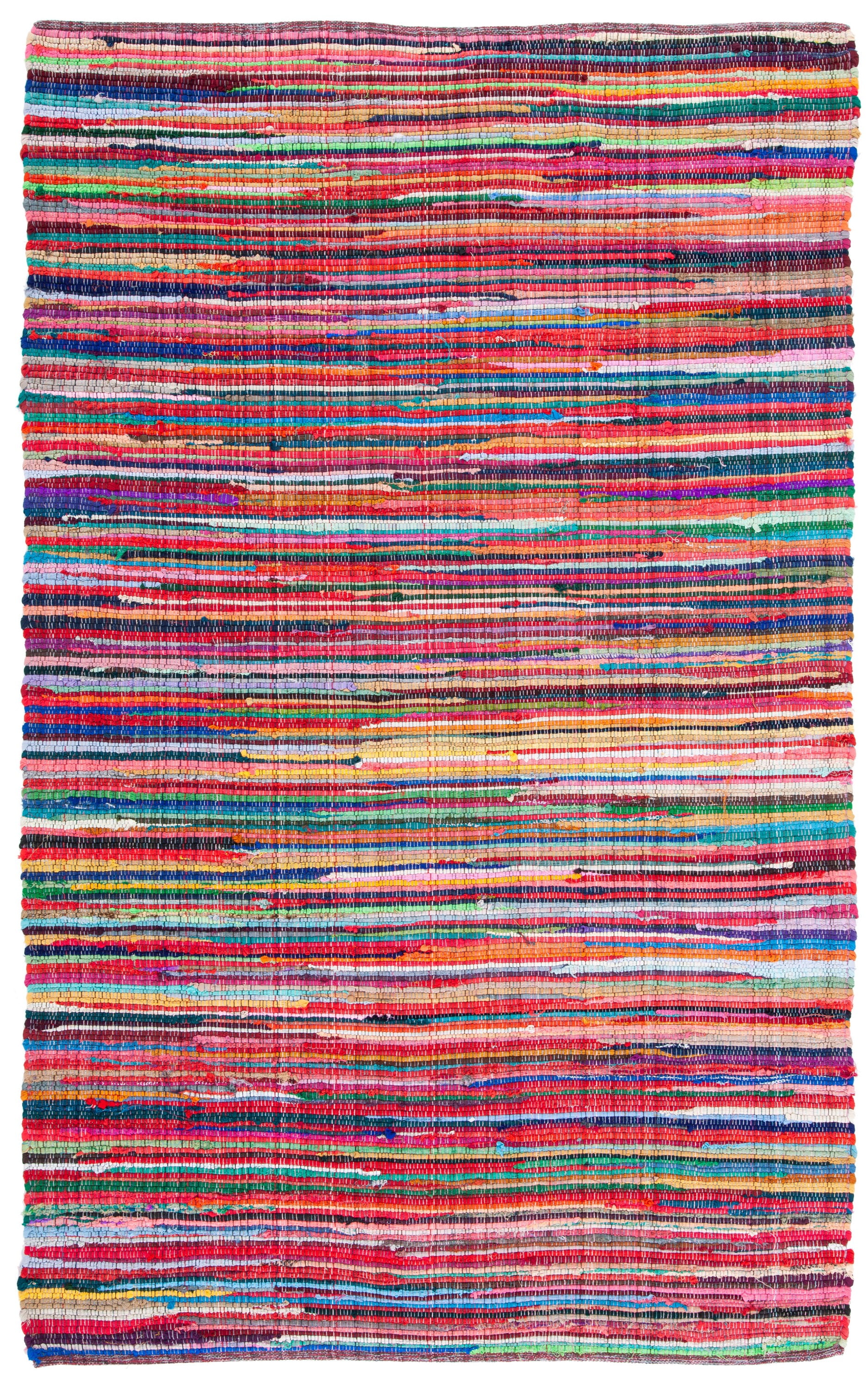 Handmade Boho Stripe Cotton Rag Area Rug, 4' x 6', Red & Multi