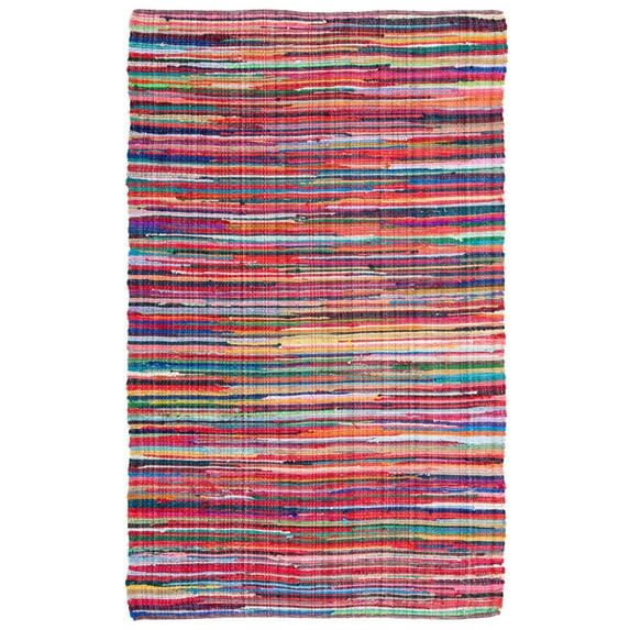 SAFAVIEH Rag Petar Striped Cotton Area Rug, Red/Multi, 6' x 9'