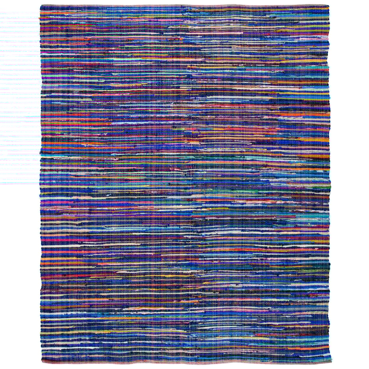 Handmade Blue and Multicolor Striped Wool Cotton Runner Rug