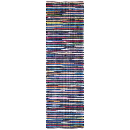 SAFAVIEH Rag Petar Striped Cotton Runner Rug, Blue/Multi, 2'3" x 10'