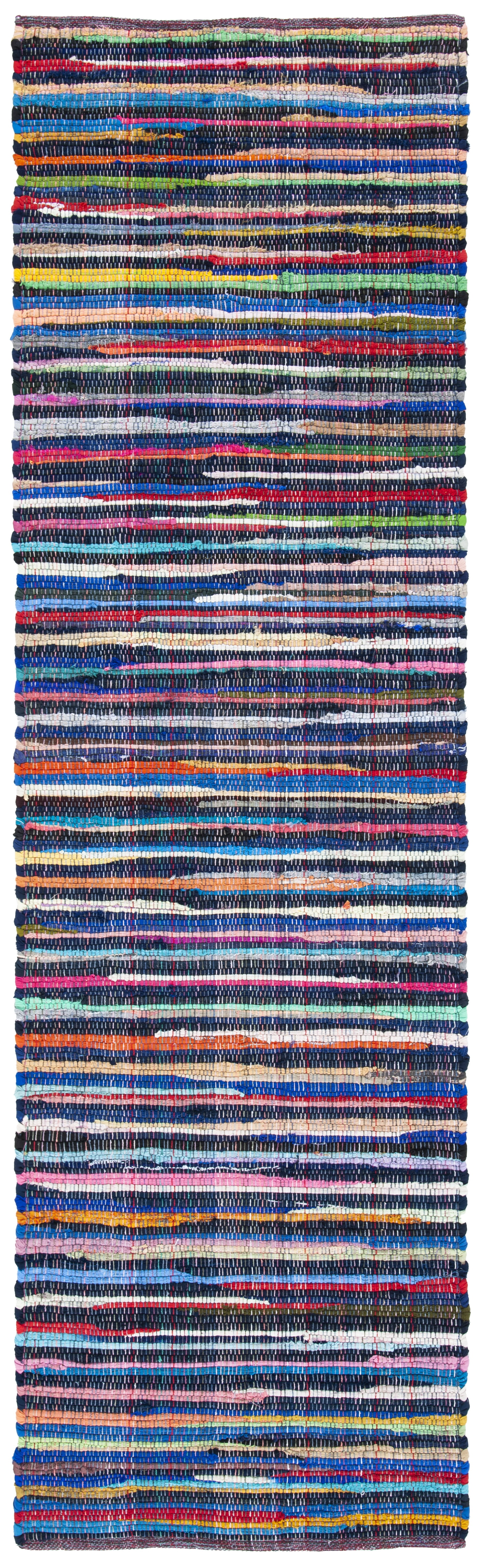 SAFAVIEH Rag Petar Striped Cotton Runner Rug, Blue/Multi, 2'3